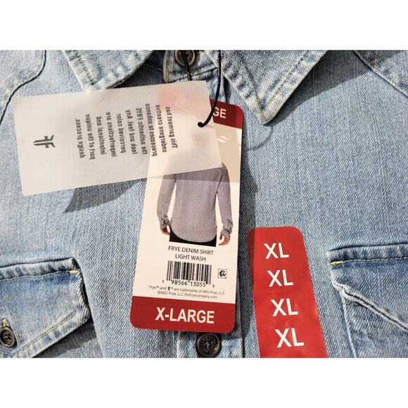 FRYE Light Wash Blue Denim Button-Down Jean Western Shirt - NWT Men's XL - Picture 4 of 5